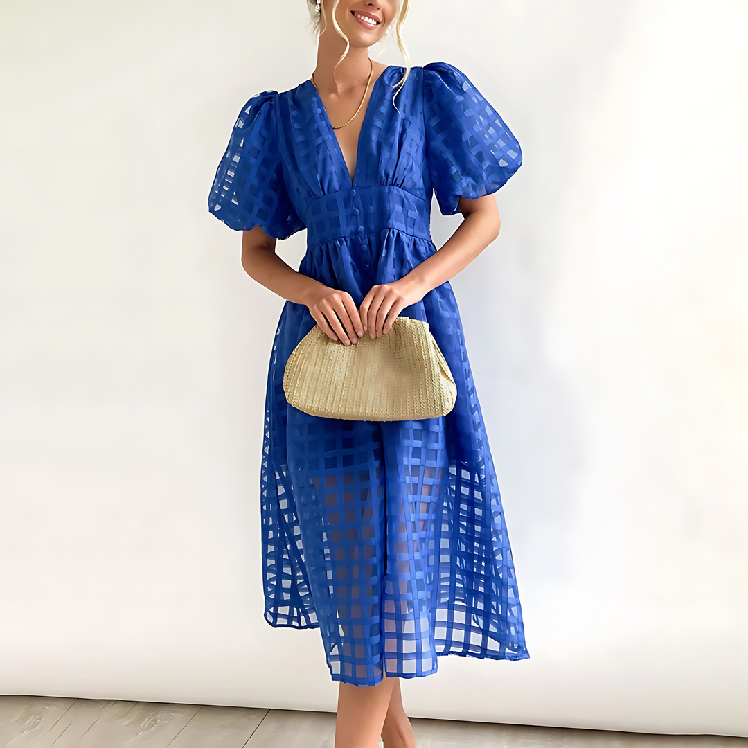 Levoire | Robe À Manches Bouffantes Et En V Bleu