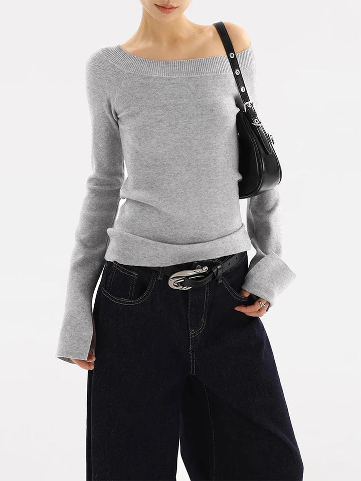 Levoire | Off Shoulder Pullover Naisille Tyylikäs Ja Mukava Syysmuoti Harmaa