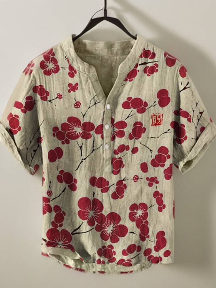 Levoire | Chemisier Japonais Avec Des Fleurs De Cerisier Rouge