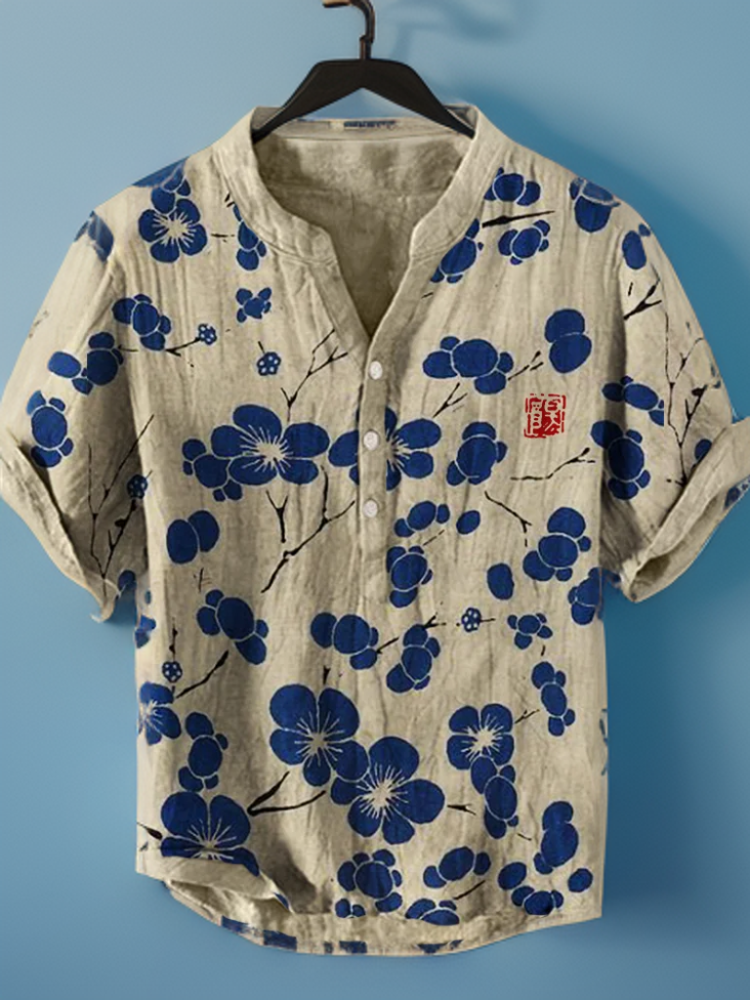 Levoire | Chemisier Japonais Avec Des Fleurs De Cerisier Bleu marine