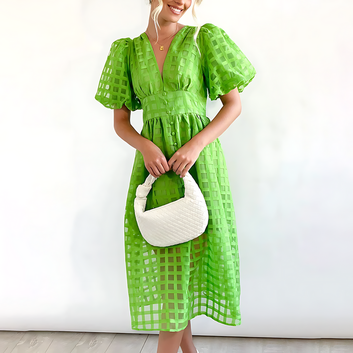 Levoire | Robe Midi Unique Avec Manches Bouffantes Vert