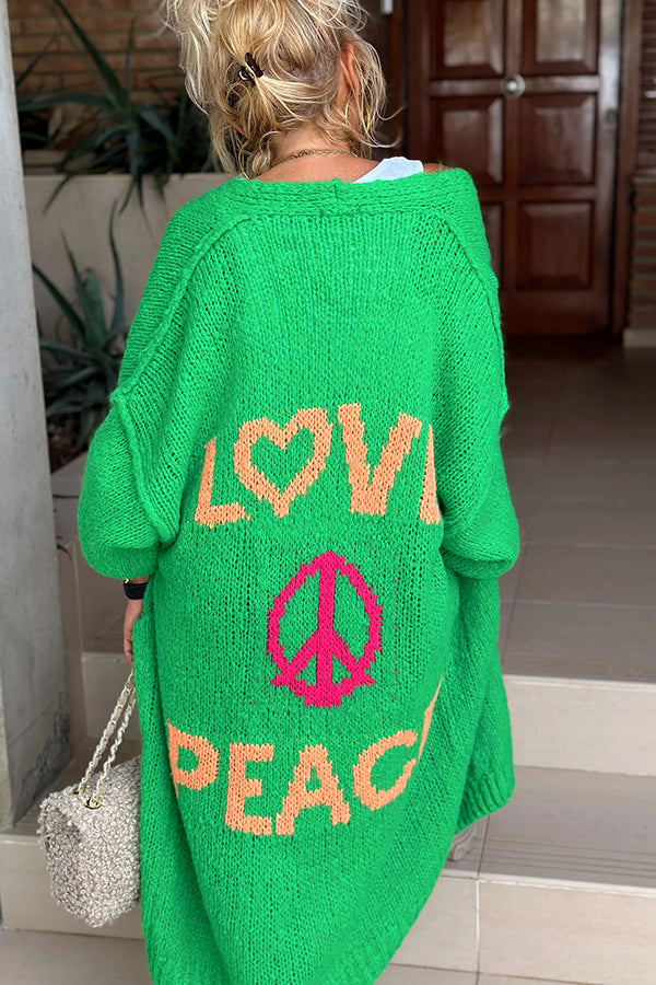 Levoire | Pull Jacquard Pour Femme 'Love & Peace' Gilet Vert