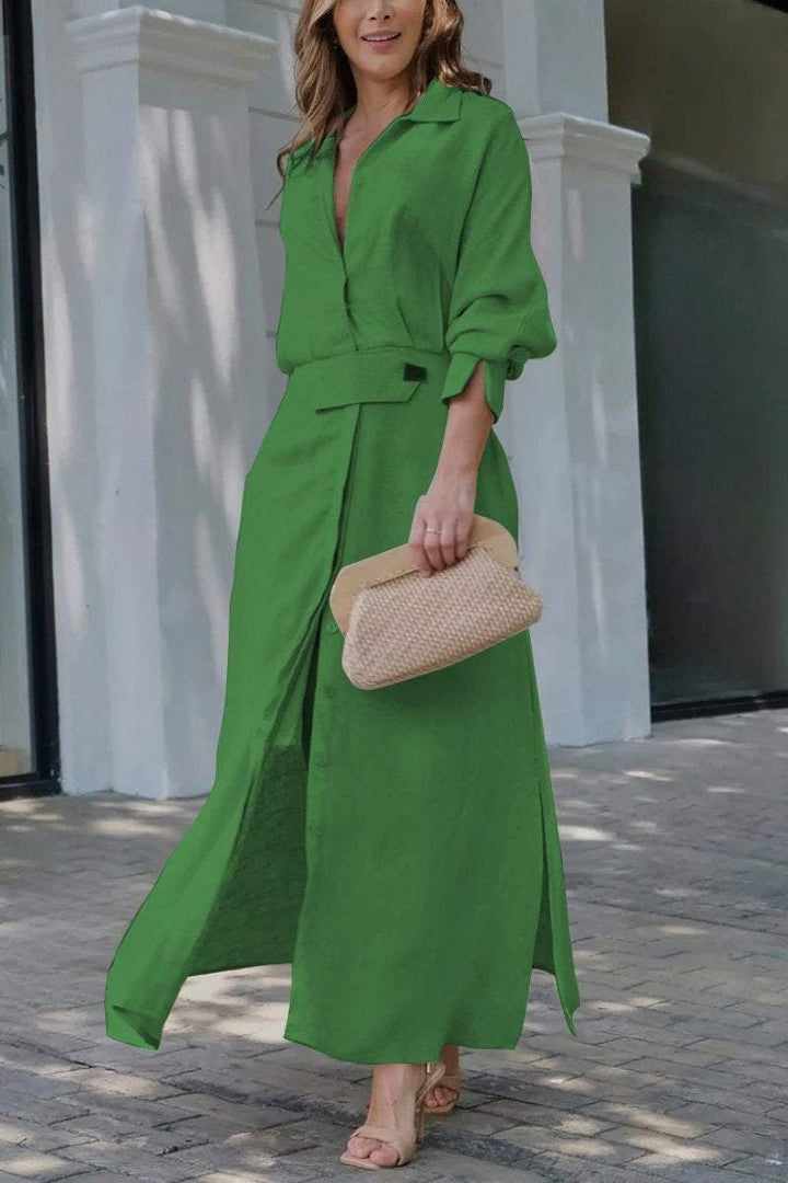 Levoire | Robe Maxi En Lin Classique Vert