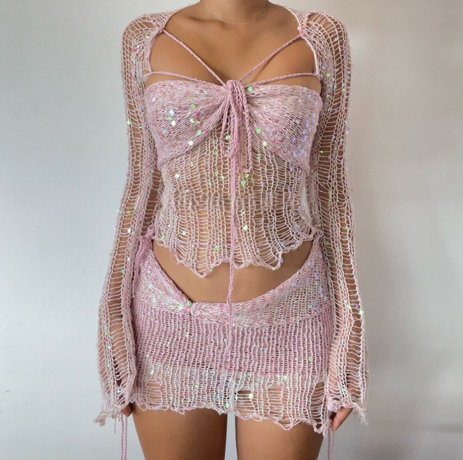 Levoire | Deux Pièces, Jupe Ajustée Avec Des Sequins Et Pull En Tricot Ruusun