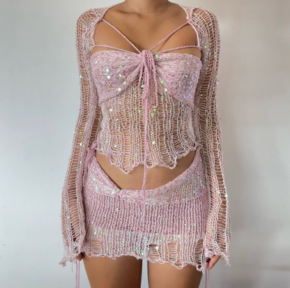 Levoire | Deux Pièces, Jupe Ajustée Avec Des Sequins Et Pull En Tricot Ruusun