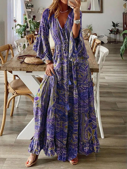 Levoire | Boho Maxi Robe Rêve D'Été Mélange De Coton Respirant Stylé Lila