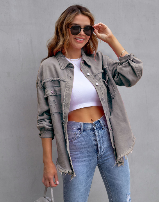 Levoire | Femme Oversize Veste | Déchirée Gris