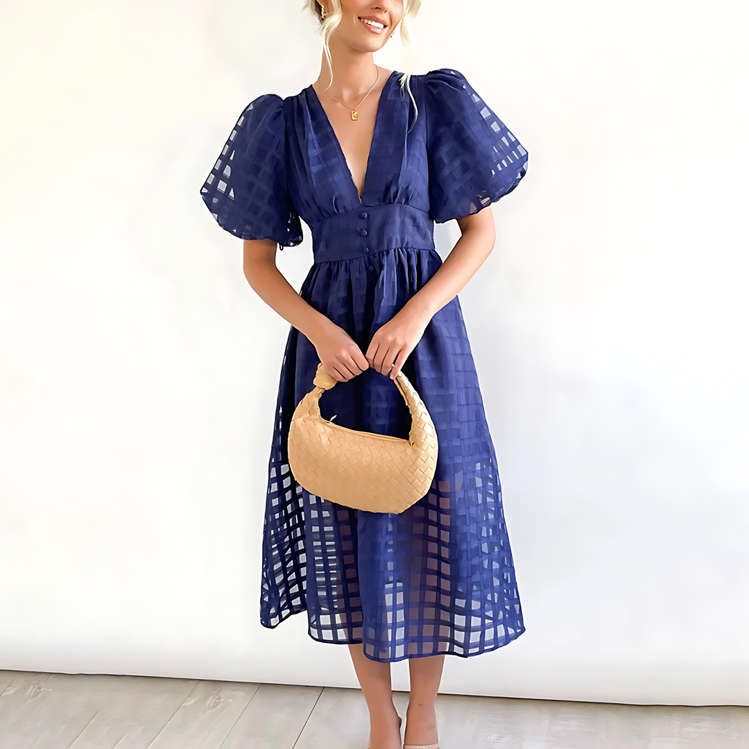 Levoire | Robe À Manches Bouffantes Et En V Bleu marine