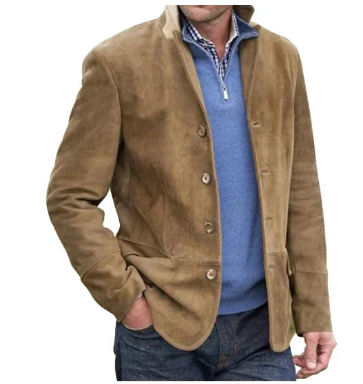 Levoire | Veste En Daim À Boutons Pour Hommes Khaki