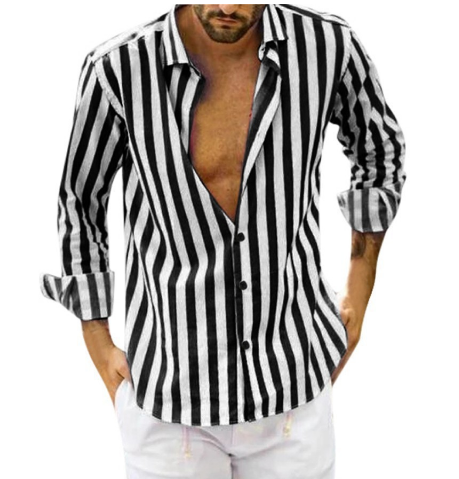 Levoire | Chemise En Coton Raye Intemporel Hommes Noir Blanc