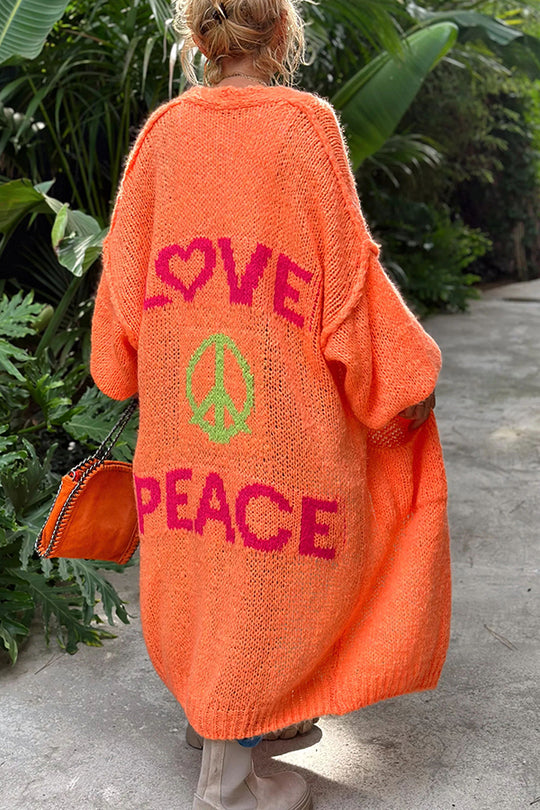 Levoire | Pull Jacquard Pour Femme 'Love & Peace' Gilet Orange