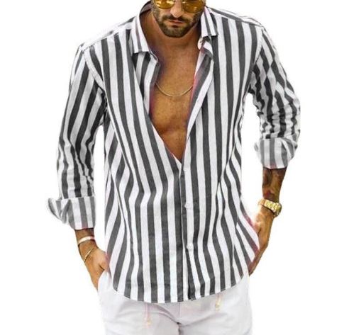 Levoire | Chemise En Coton Raye Intemporel Hommes Gris Noir