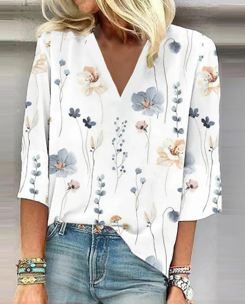 Levoire | T-shirt confortable avec fleurs botaniques Blanc