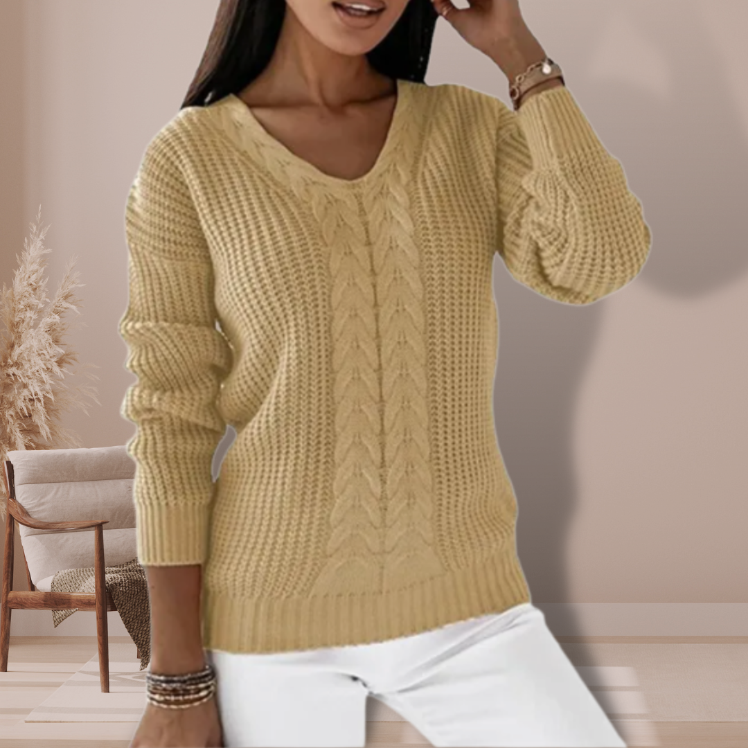 Levoire | V-Décolleté Pull À Manches Longues En Tricot Beige