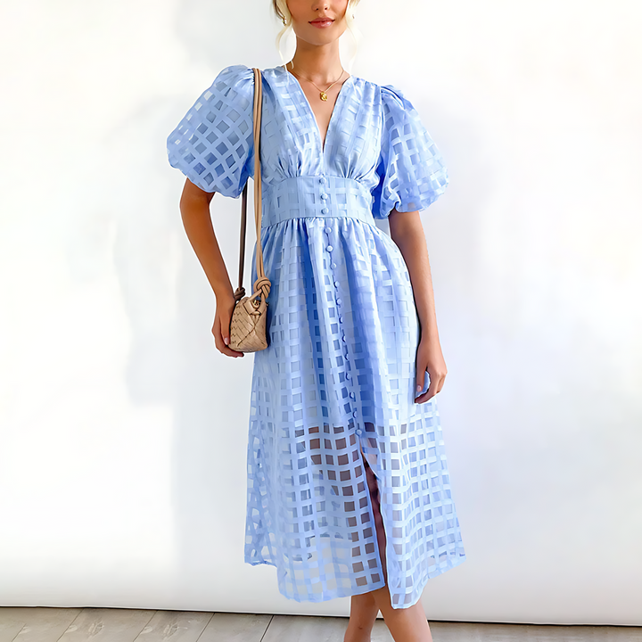 Levoire | Robe Midi Unique Avec Manches Bouffantes Bleu clair