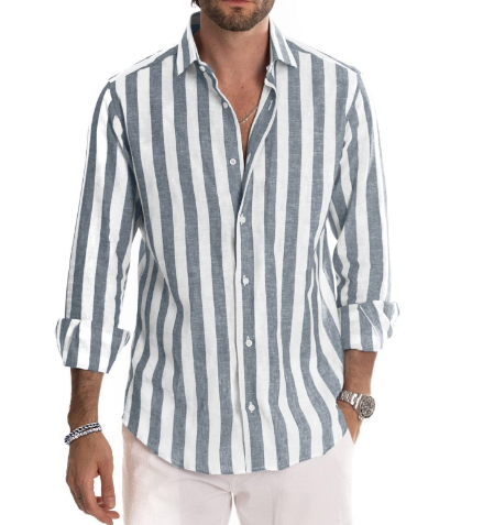 Levoire | Chemise En Coton Raye Intemporel Hommes Gris Blanc