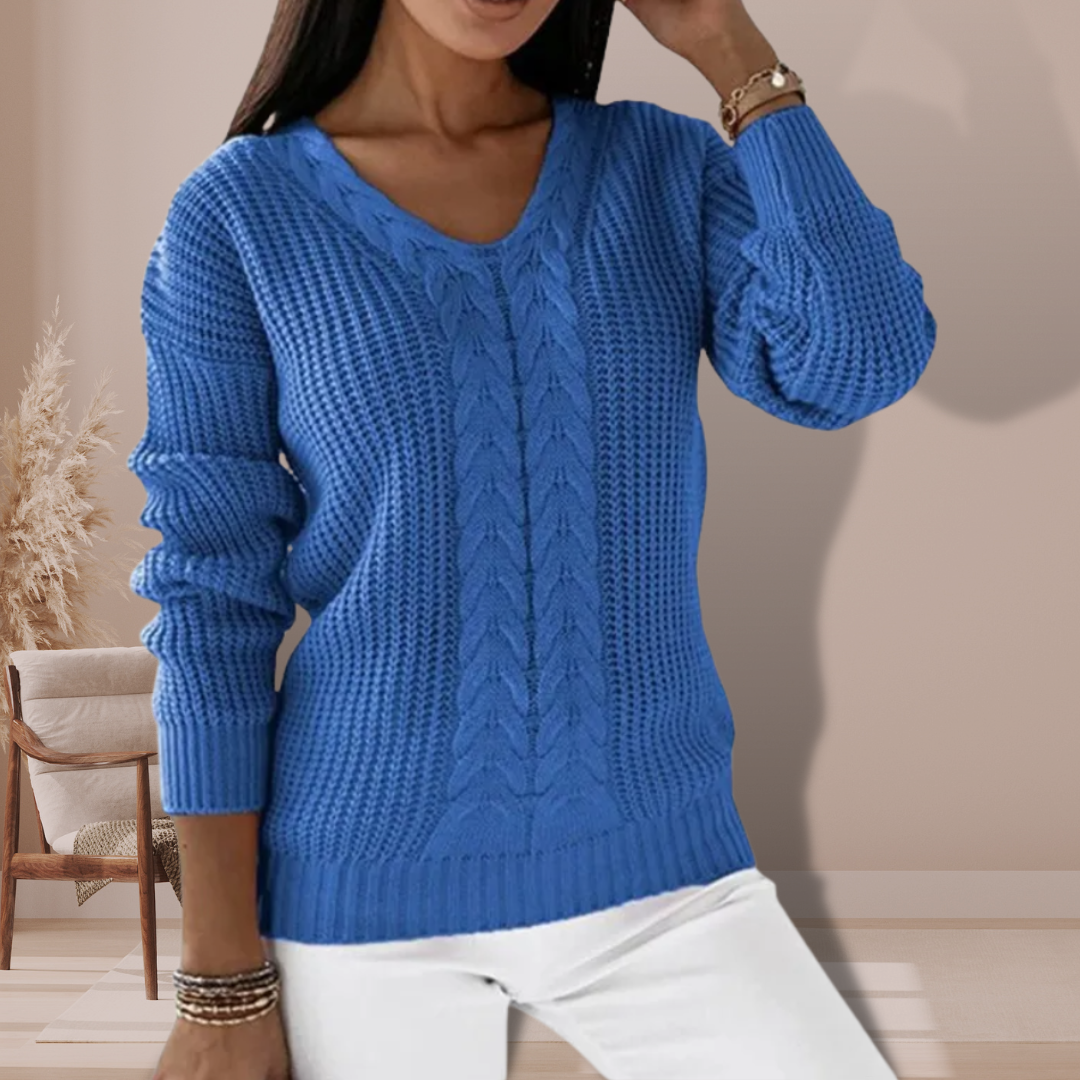Levoire | V-Décolleté Pull À Manches Longues En Tricot Bleu