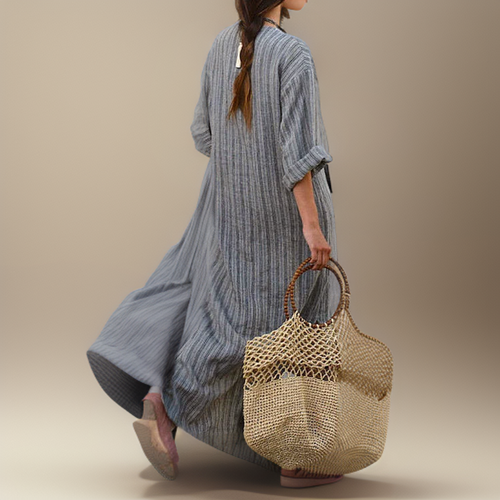 Levoire | Robe Maxi Avec Rayures Vintage Et Col En V