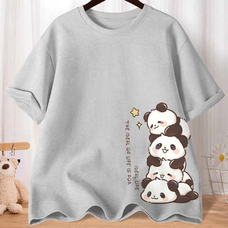 Levoire | Panda Fun T-Paita Mukava & Tyylikäs Lämpimillä Päivillä Harmaa