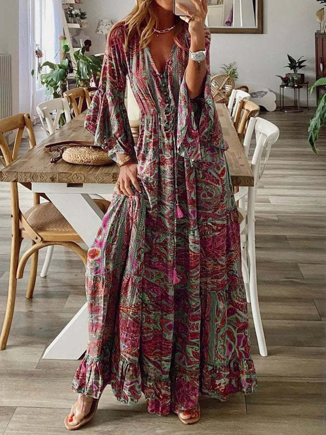 Levoire | Boho Maxi Robe Rêve D'Été Mélange De Coton Respirant Stylé Rot