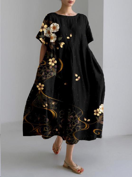 Levoire | Robe D'Été Légère Et Élégante Fleur noire dorée