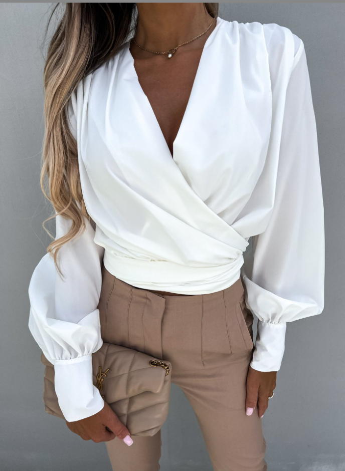 Levoire | T-Shirt À Col En V En Sable Bouffant Blanc