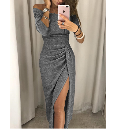 Levoire | Robe Maxie Élégante Avec Fente Gris