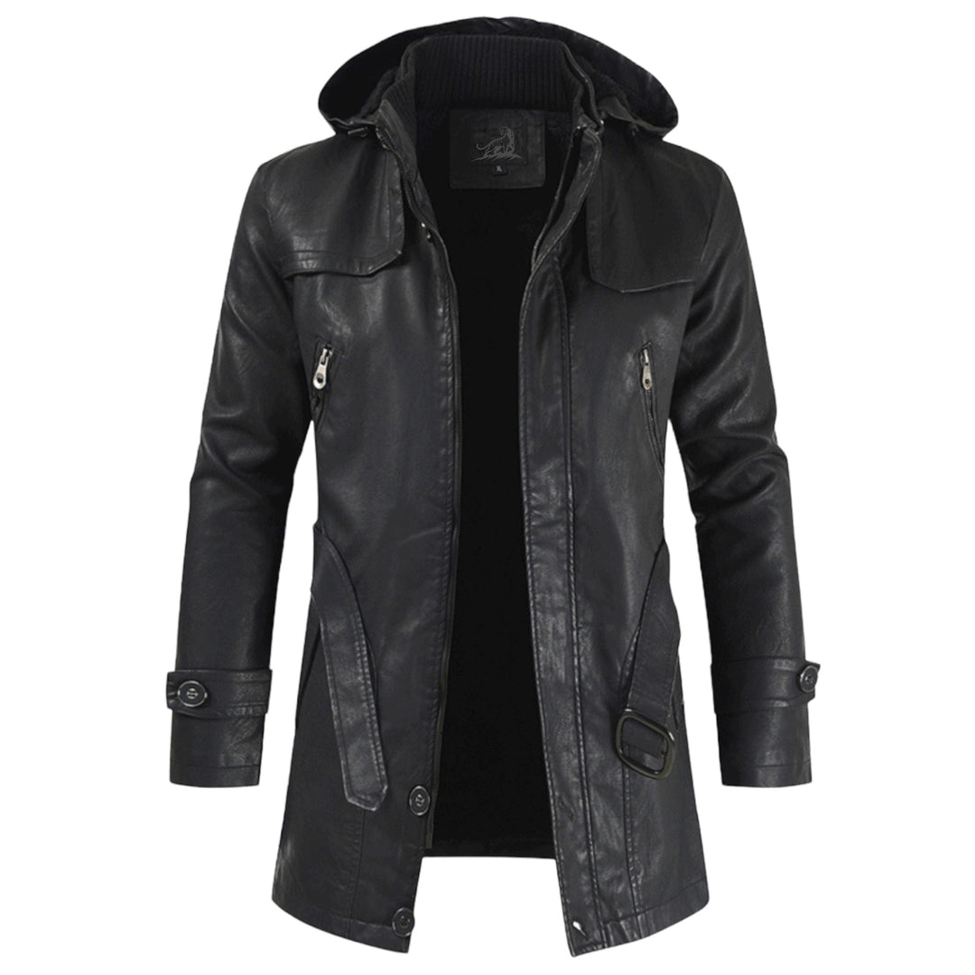 Levoire | Manches Longues Veste À Capuche Mi-Longue Avec Ceinture Noir