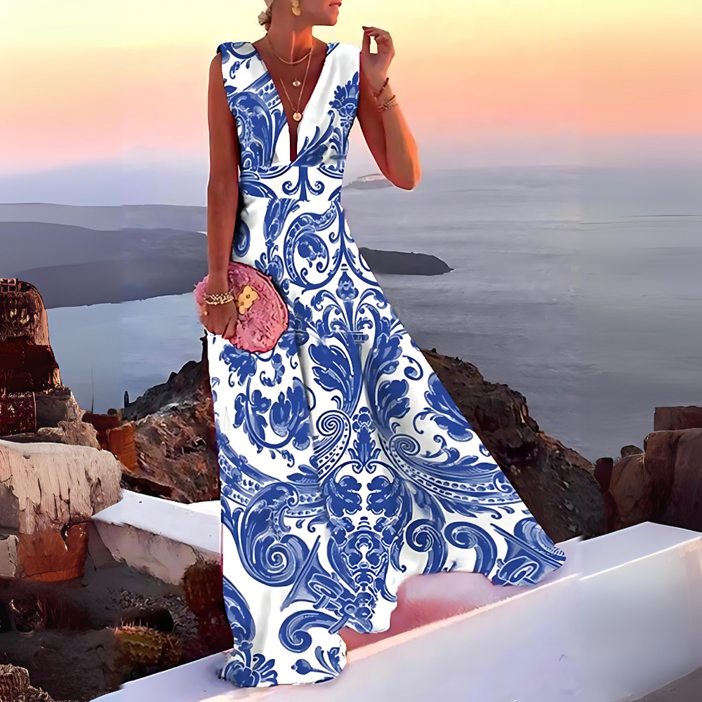 Levoire | Robe Imprimée Sans Bretelles Pour Femmes Kathleen Bleu et blanc