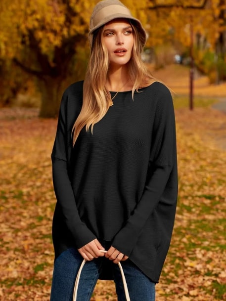 Levoire | Pull en tricot avec des manches dolman surdimensionnées Noir