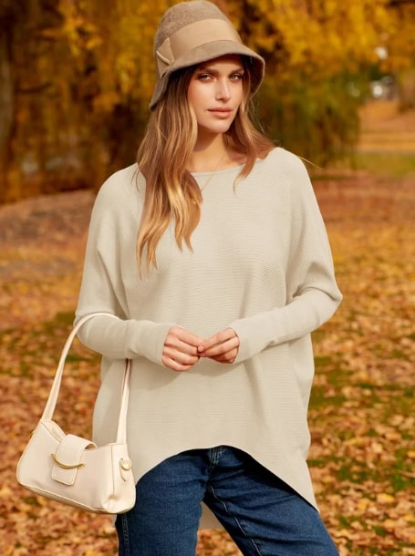 Levoire | Pull en tricot avec des manches dolman surdimensionnées Abricot
