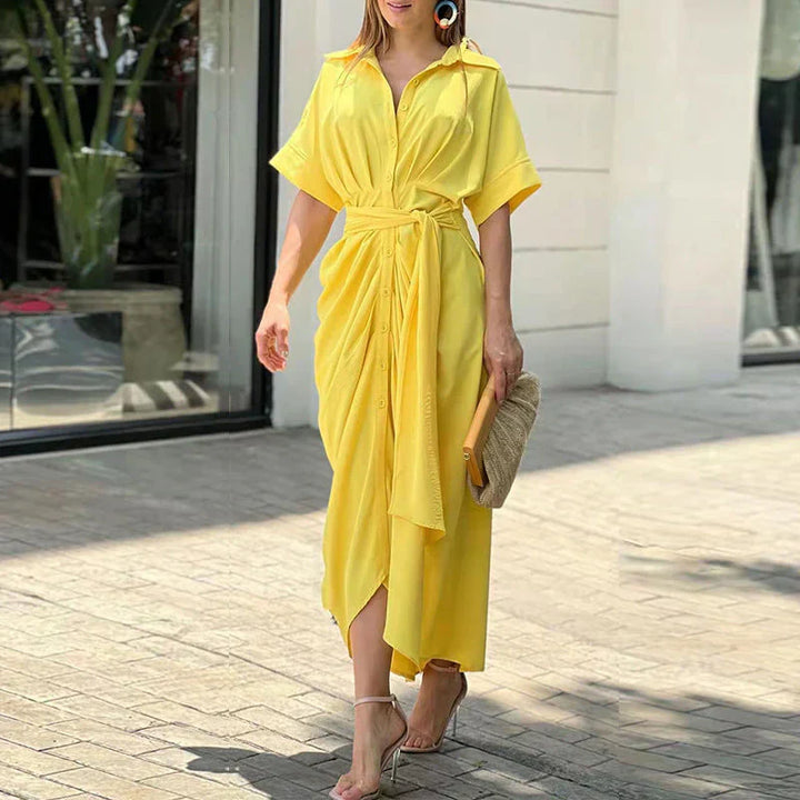 Levoire | Robe Midi Chic Avec Imprimé Floral Vert Jaune