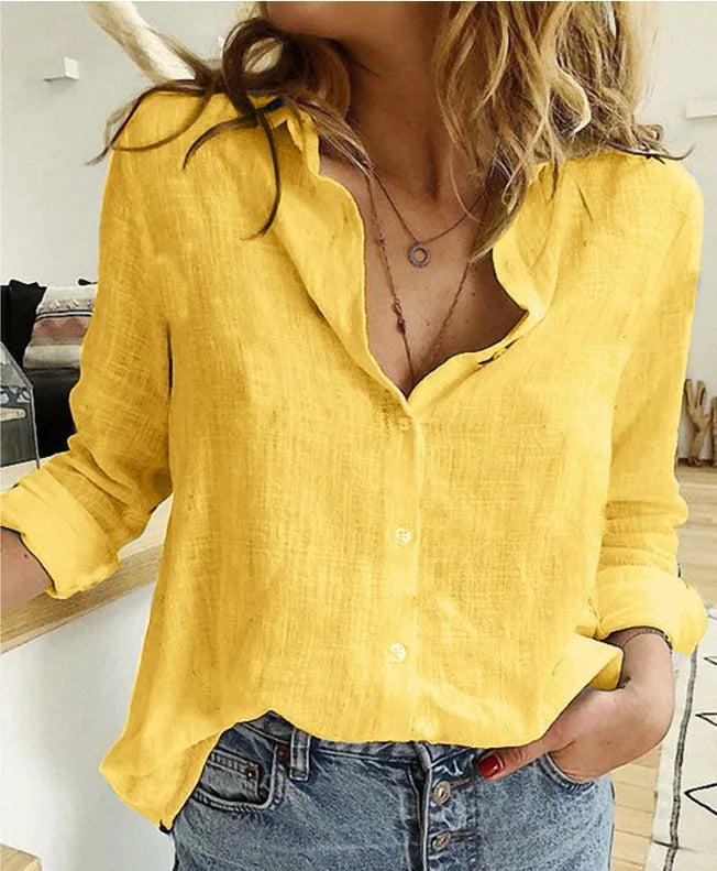 Levoire | Blouses Pour Femmes À Motifs Avec Une Rangée De Boutons Et Des Manches Longues Jaune sans bijoux