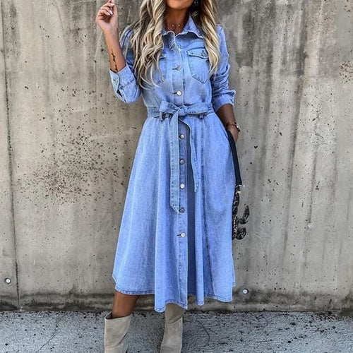 Levoire | Robe En Denim À Col Tricoté Pour Femmes Avec Une Rangée De Boutons