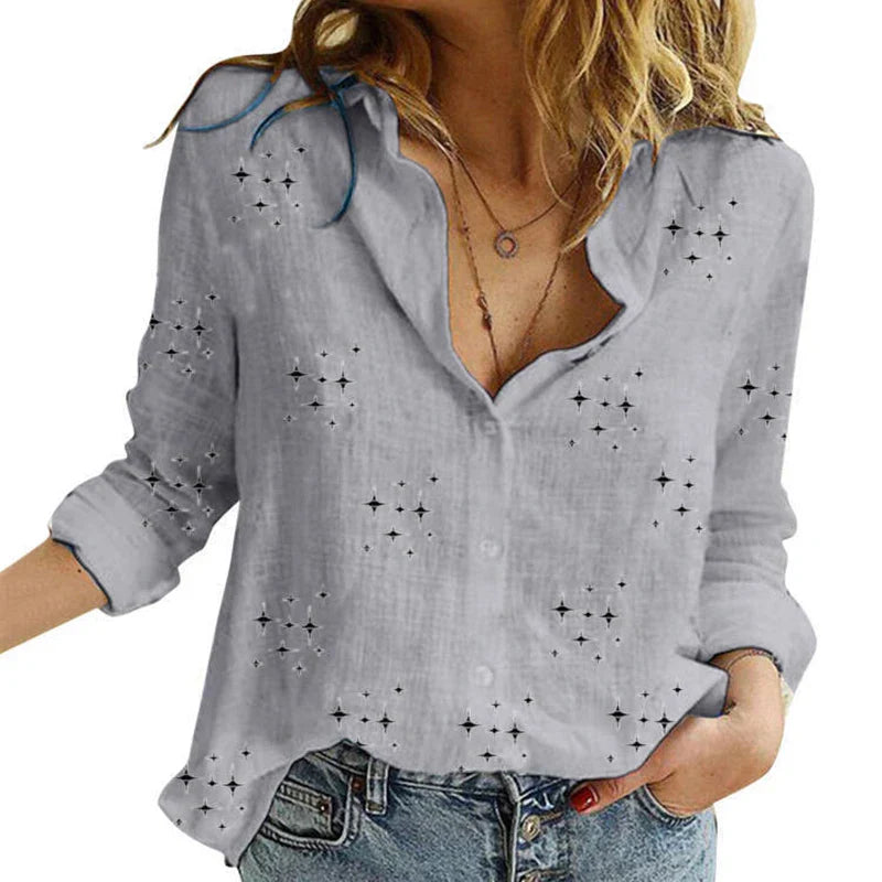 Levoire | Blouses Pour Femmes À Motifs Avec Une Rangée De Boutons Et Des Manches Longues Gris avec des étoiles