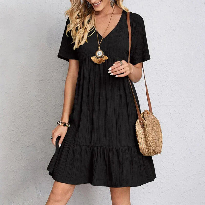 Levoire | V-Décolleté Robe À Manches Courtes Pour Femmes Noir