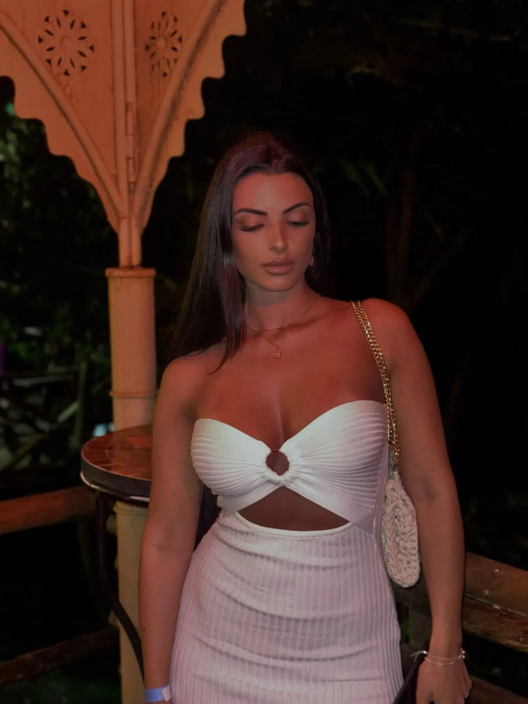 Levoire | Robe Maxi Tricot Tendance Dos Nu Pour Femmes Blanc une taille