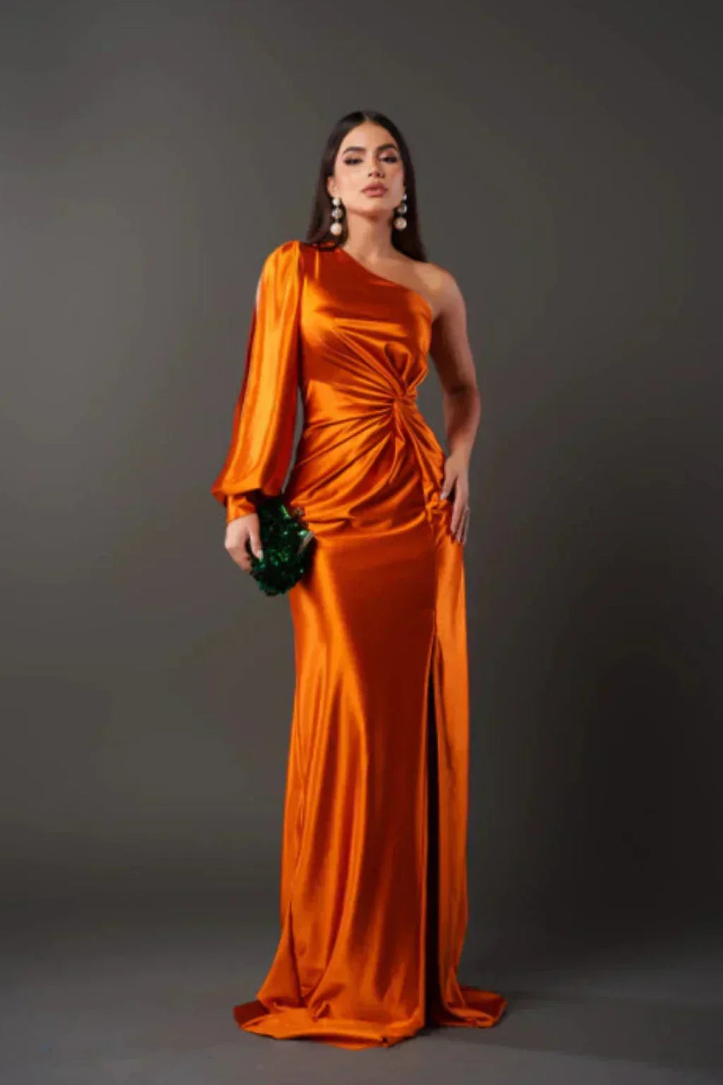 Levoire | Robe En Satin Avec Design Asymétrique À Une Épaule Orange