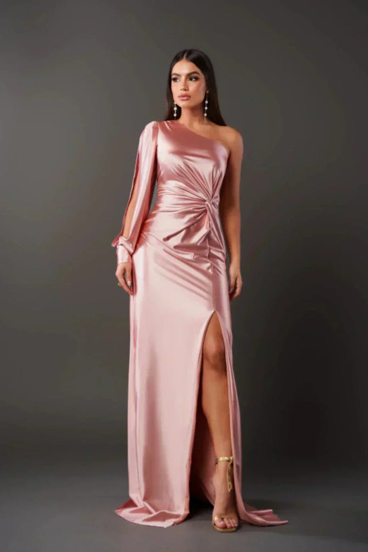 Levoire | Robe En Satin Avec Design Asymétrique À Une Épaule Blassrose