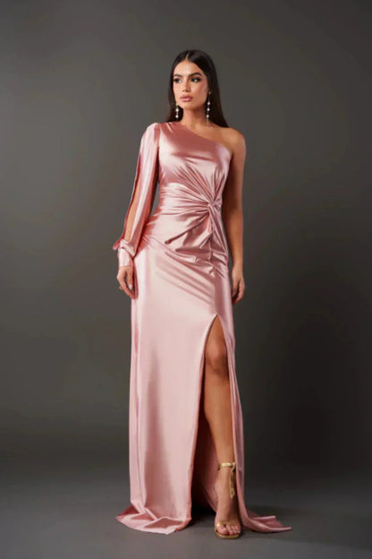 Levoire | Robe Satin À Une Épaule Rosa Palo