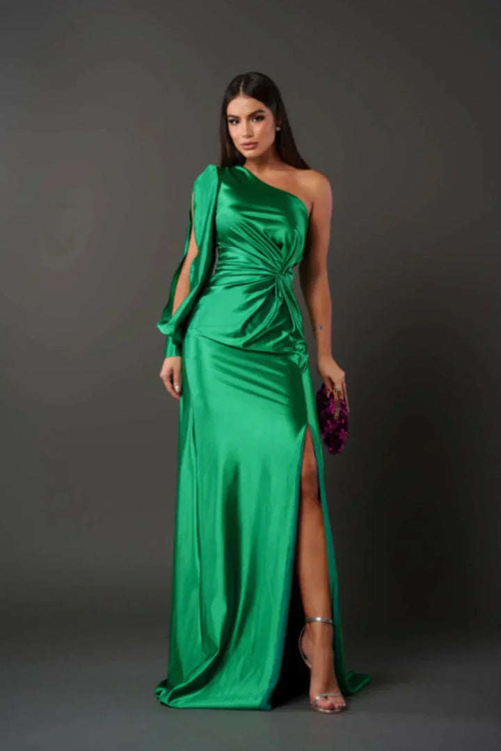 Levoire | Robe Satin À Une Épaule Émeraude