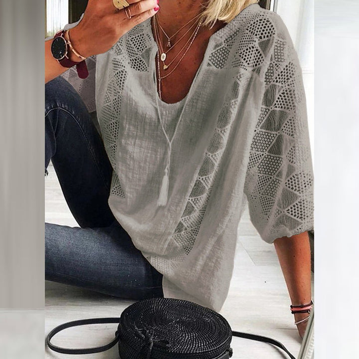 Levoire | Blouse À Détails En Crochet Boho Gris