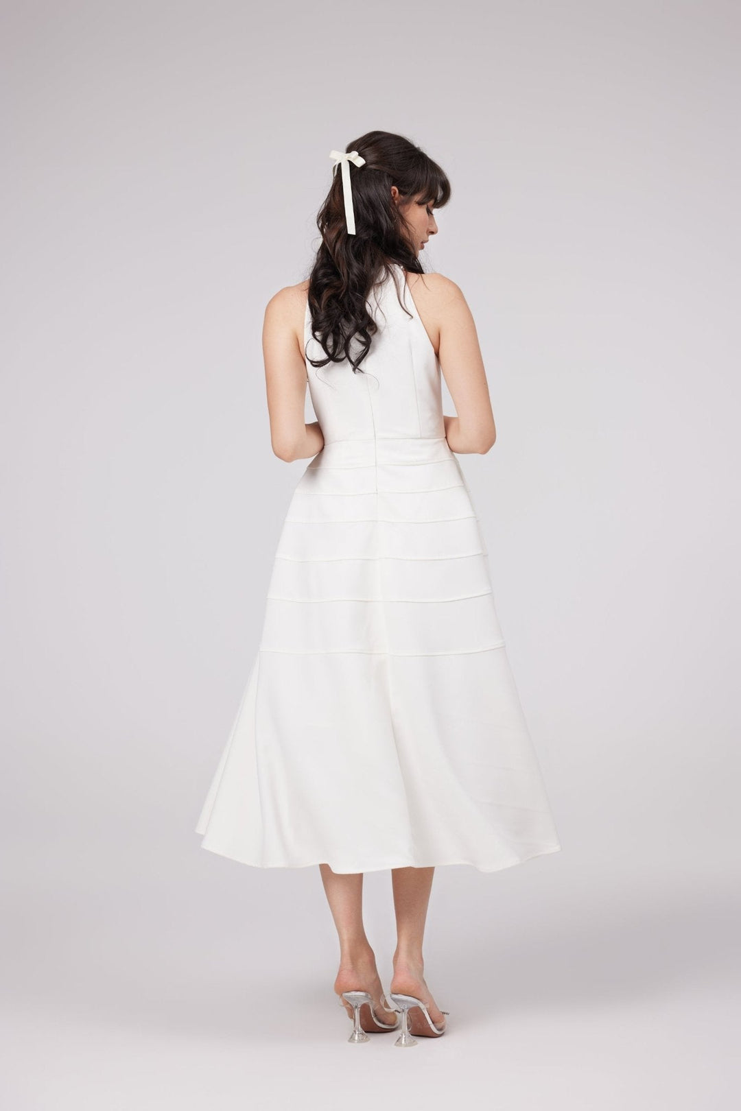 Levoire | Robe Midi Blanche Ornée De Cristaux