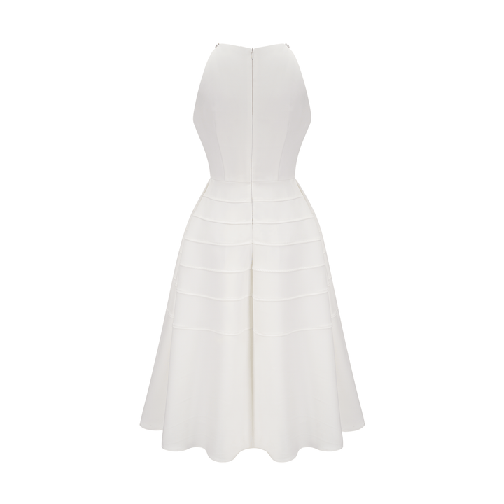 Levoire | Robe Midi Blanche Ornée De Cristaux