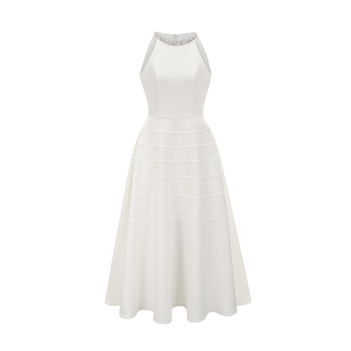 Levoire | Robe Midi Blanche Ornée De Cristaux