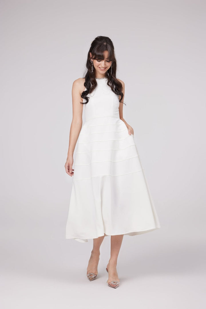 Levoire | Robe Midi Blanche Ornée De Cristaux