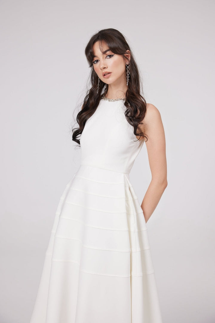Levoire | Robe Midi Blanche Ornée De Cristaux