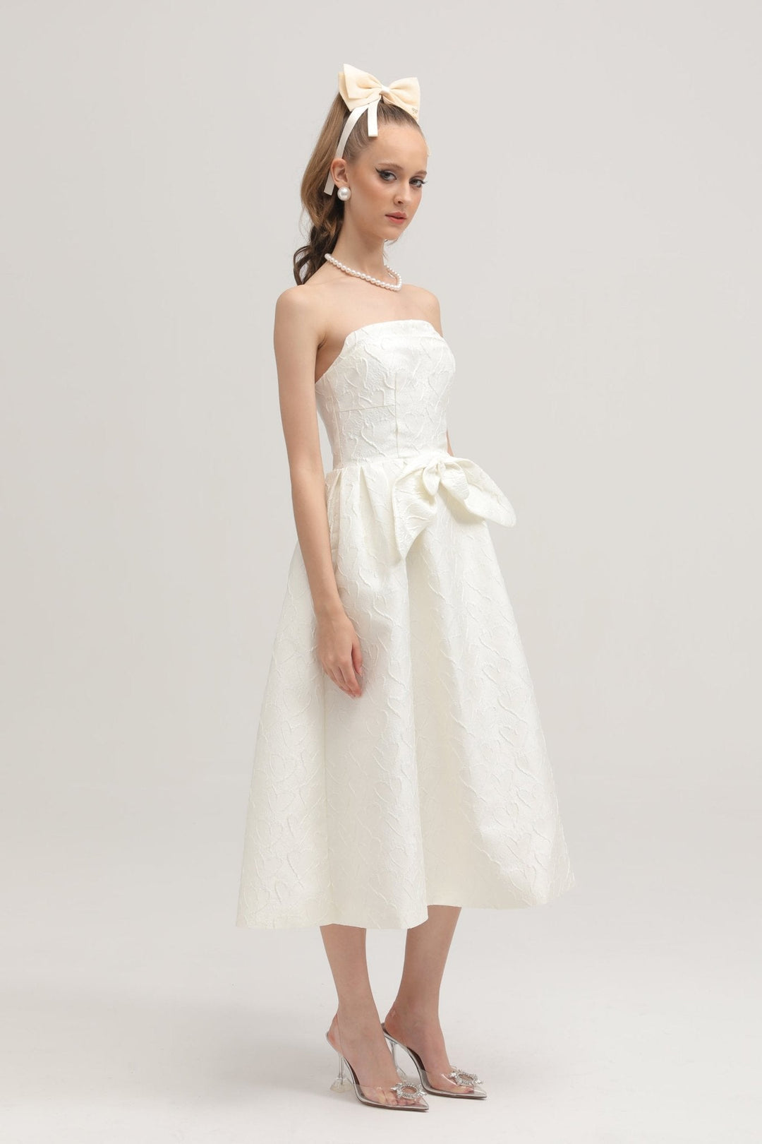 Levoire | Nœud De Ruban Blanc Robe Midi Brodée