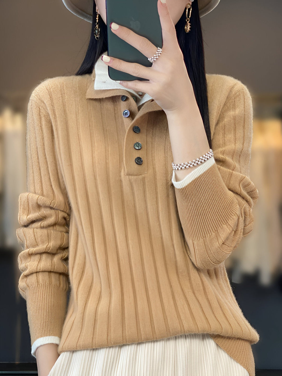 Levoire | Décontracté Pull À Col Rabattu Top En Tricot Pour Femmes