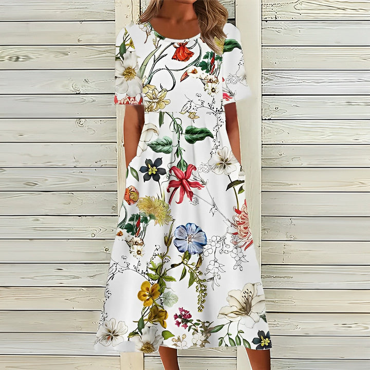Levoire | Élégant Robe Midi Florale Blanche Pour Femmes